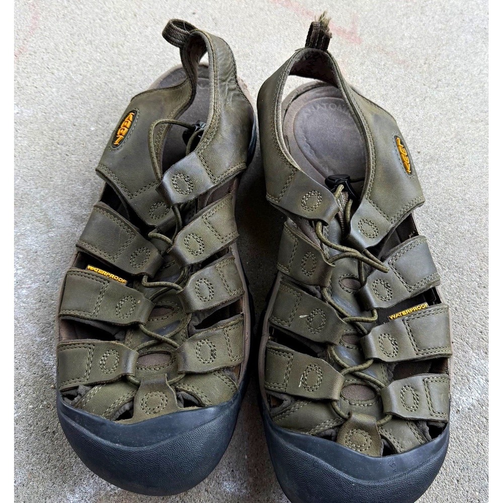 KEEN Newport Leather Sandals Mens 10.5 Olive Brown Waterproof Hiking